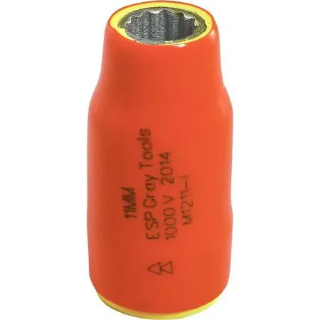 Orange and yellow insulated 11mm 12-point socket with 1/2 inch drive