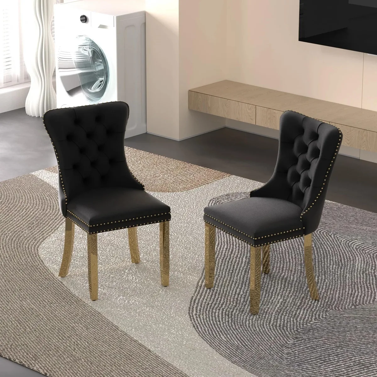 Sumdeal Sumdeal Velvet Dining Chairs Set of 2, Black with Golden Leg — product photo