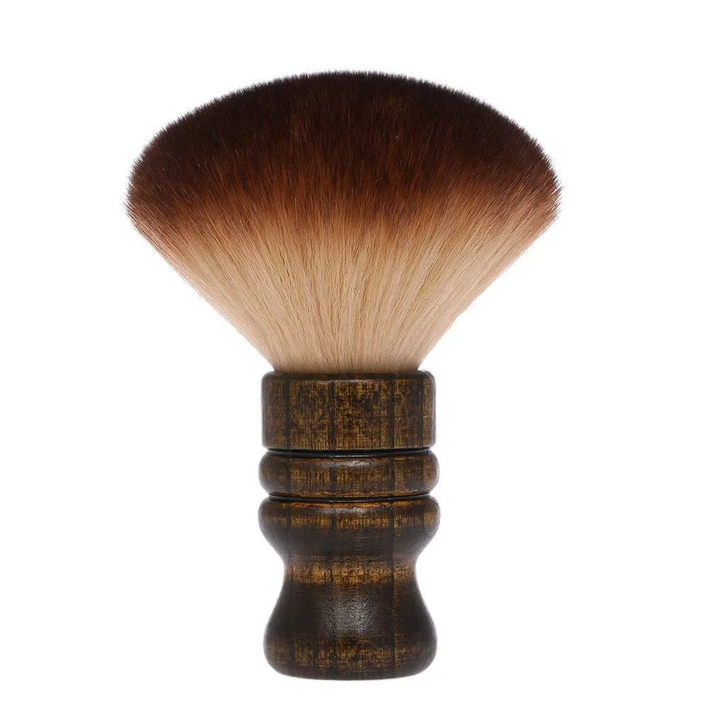 Large wooden-handled neck duster brush with soft brown nylon bristles