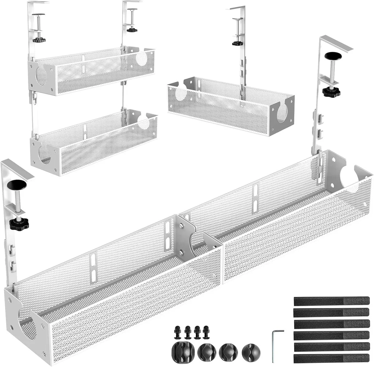 BFKK BFKK Under Desk Cable Management Tray 2 Pack White Clamp Mount — product photo