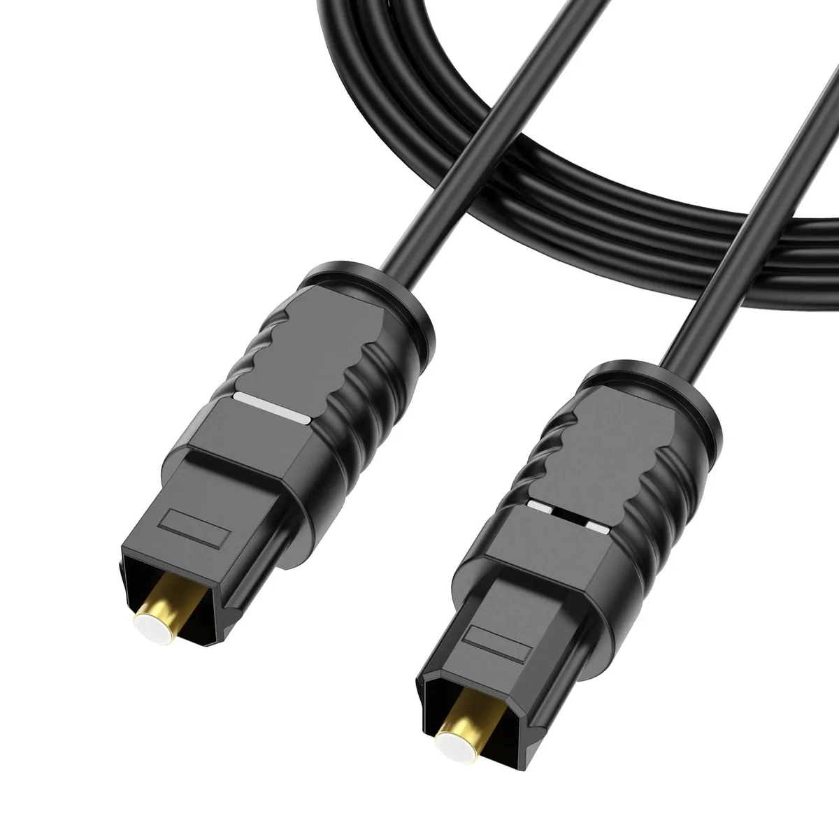Black 6 ft Toslink optical audio cable with ultra-thin 2.2 mm cord and gold-plated connectors