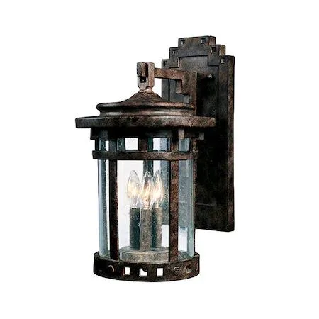 Maxim Santa Barbara VX three-light outdoor wall lantern in Sienna finish with seedy glass panels