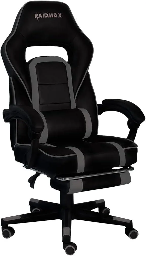 Raidmax Raidmax DK701GY Grey XL Gaming Chair 135° Recline Foldable Footrest 200 lb 350mm Base 60mm Casters — product photo
