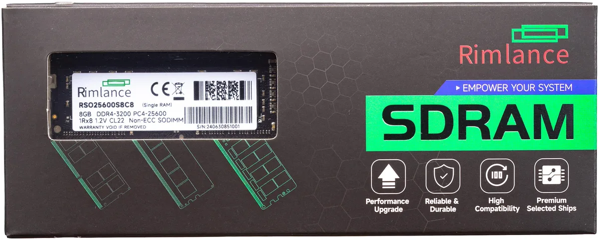 RIMLANCE RIMLANCE RSO25600S8C8 8GB 3200MHz DDR4 260-Pin SODIMM laptop RAM — product photo