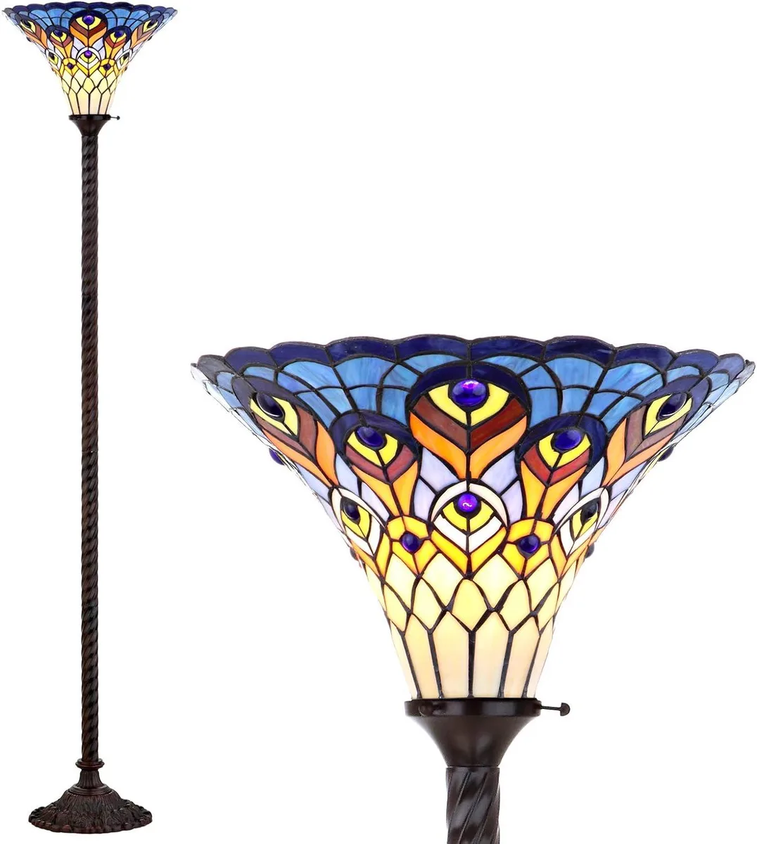 TUKO TUKO Peacock Tiffany-Style 70" Torchiere LED Floor Lamp Bronze — product photo
