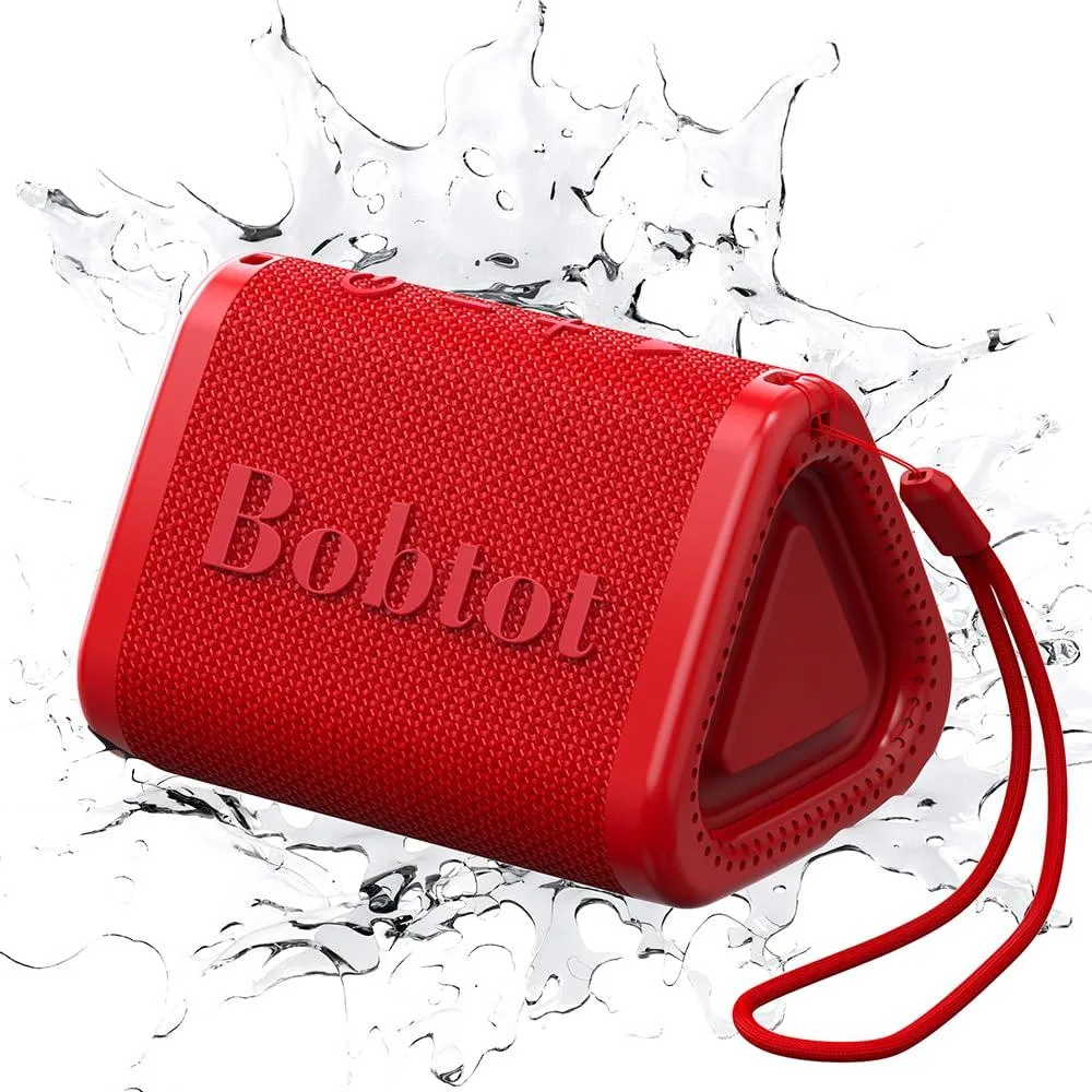 Red triangular fabric speaker with carrying strap