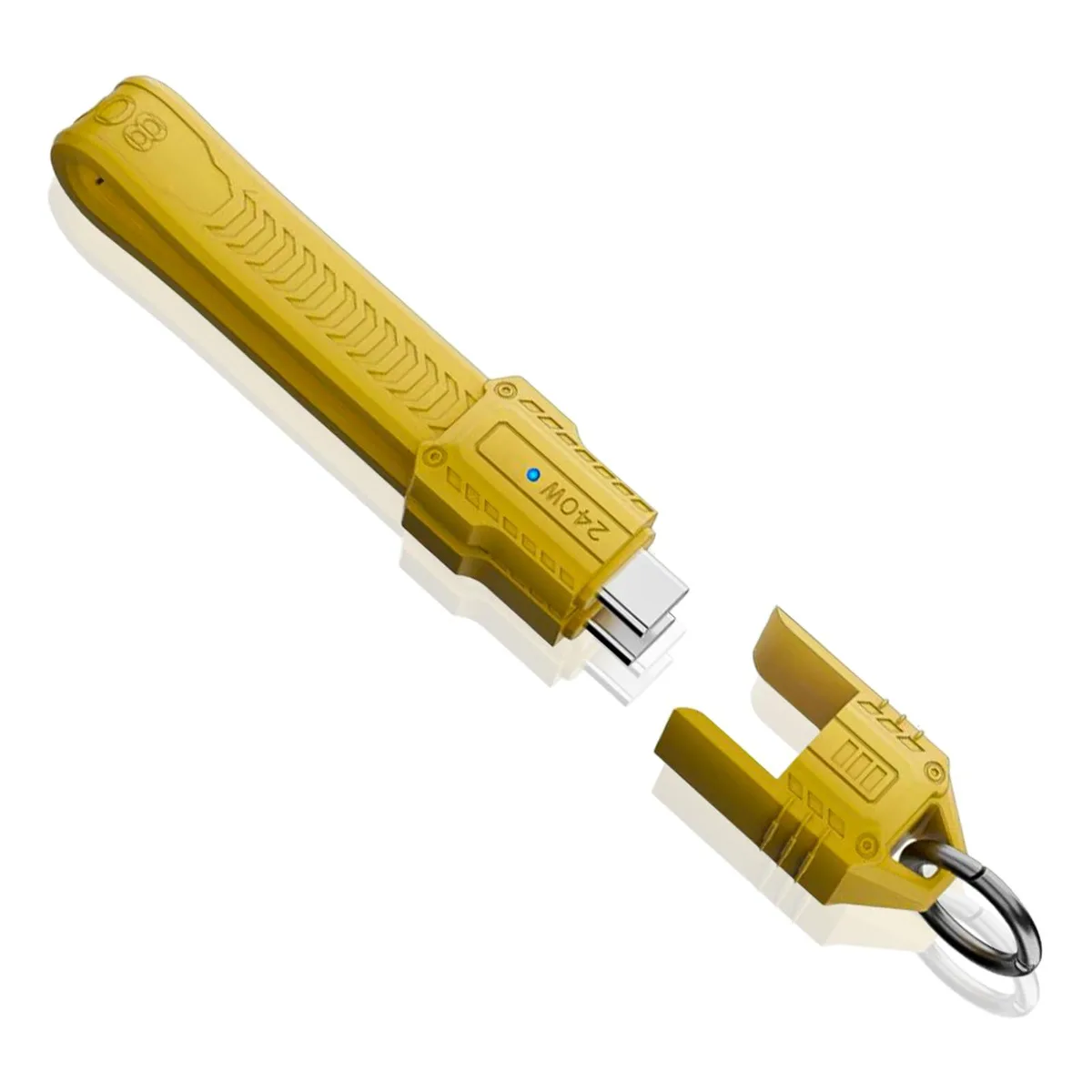 Short yellow USB-C cable with snap-together keychain loop, 13 cm
