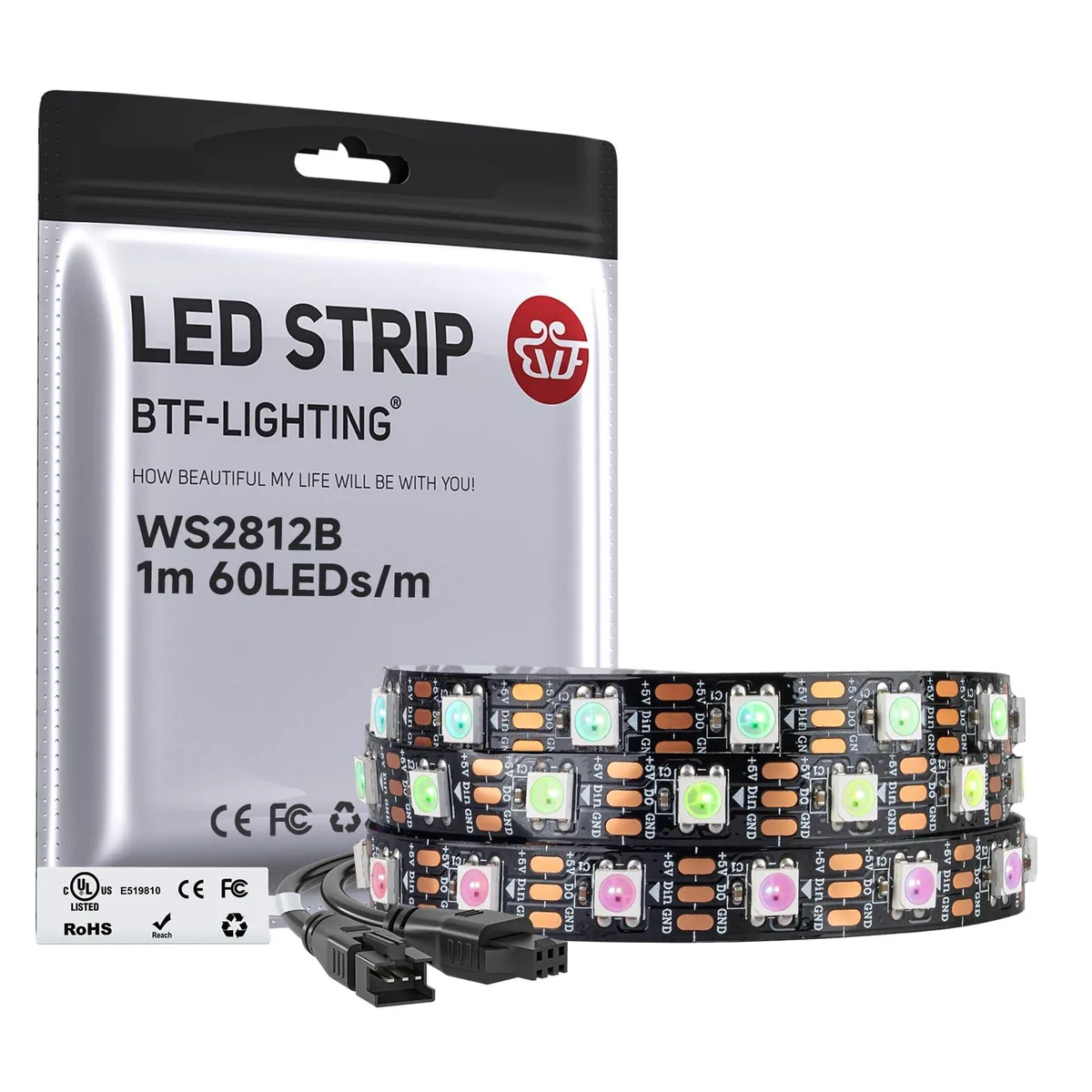 Black flexible LED strip on reel, 3.2ft length, 60 LEDs, 10mm wide PCB