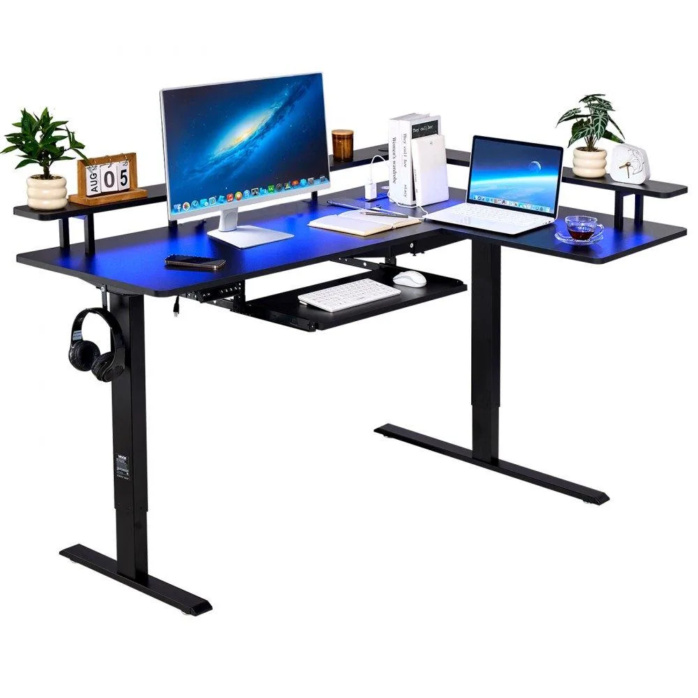 VEVOR VEVOR L-Shaped Electric Standing Desk 63.1×55.1″ 200 lbs Black — product photo