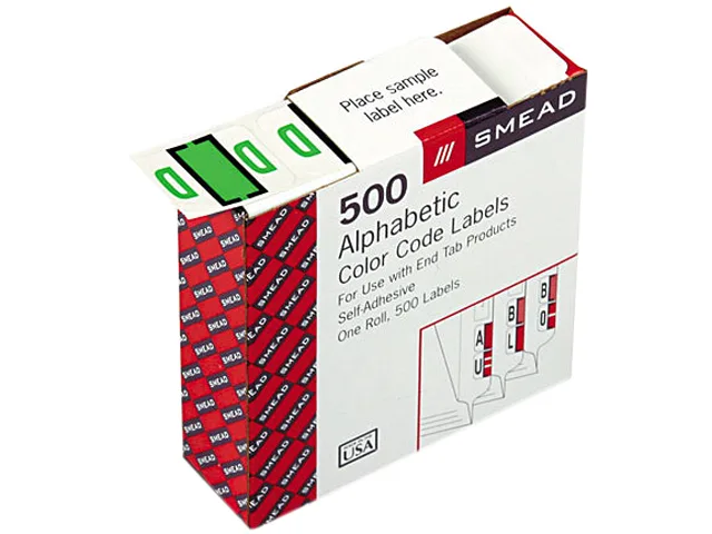 Smead Smead 67074 A-Z Bar-Style End Tab Label, Letter D, Light Green, 500/Roll — product photo