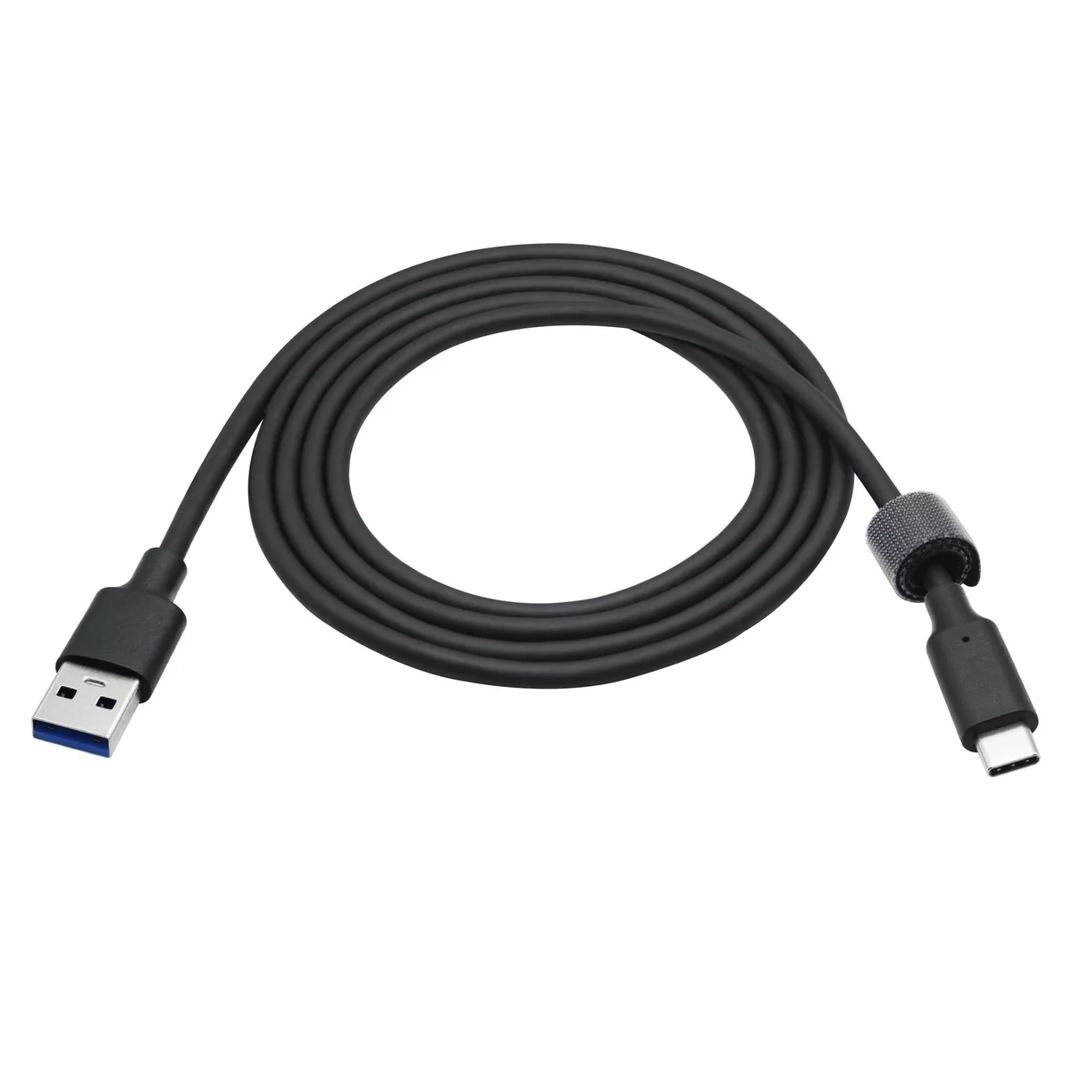 Black PVC USB-C to USB-A cable, male-to-male, 3 ft length