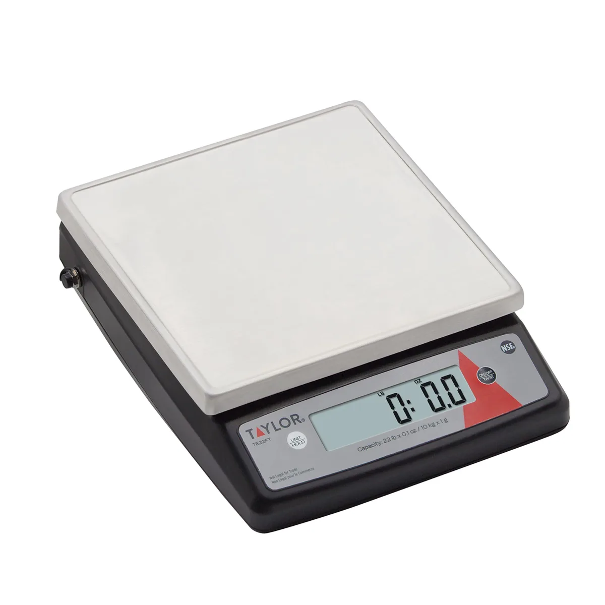 Rectangular digital scale with stainless steel platform and LCD display, multicolor finish