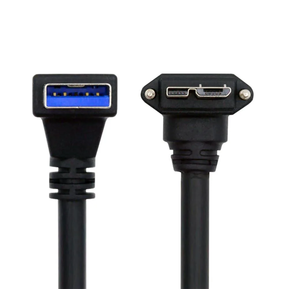 LORDWORLD LORDWORLD USB 3.0 A Male to Micro-B 3.0 Down Angled 90° Locking Cable 25cm — product photo