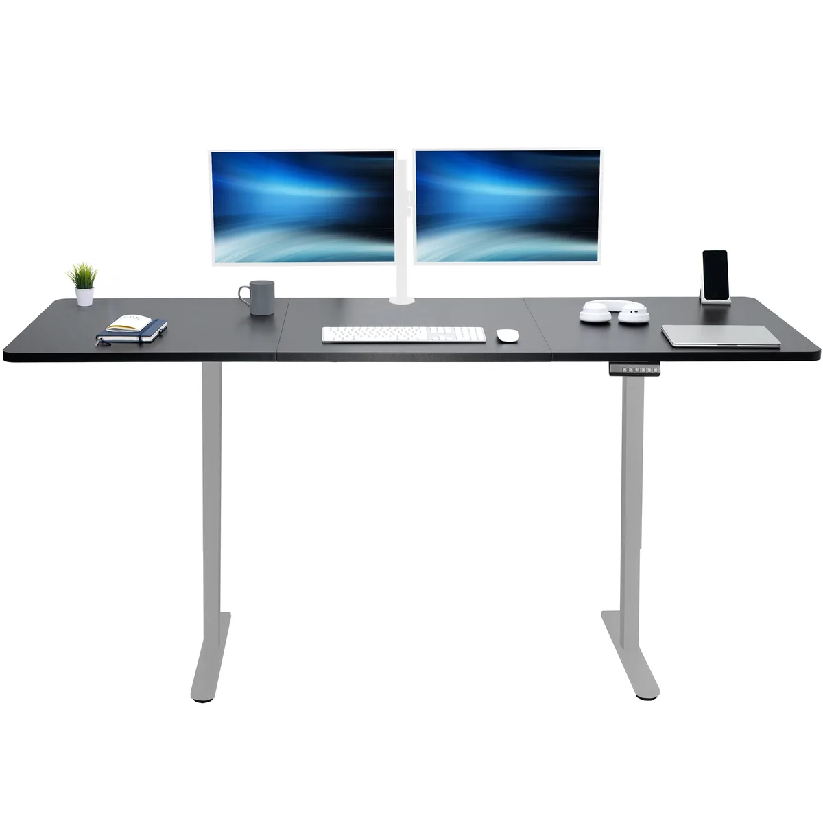 VIVO VIVO Electric Dual Motor 83 x 30 Standing Desk Black Top Gray Frame office furniture — product photo