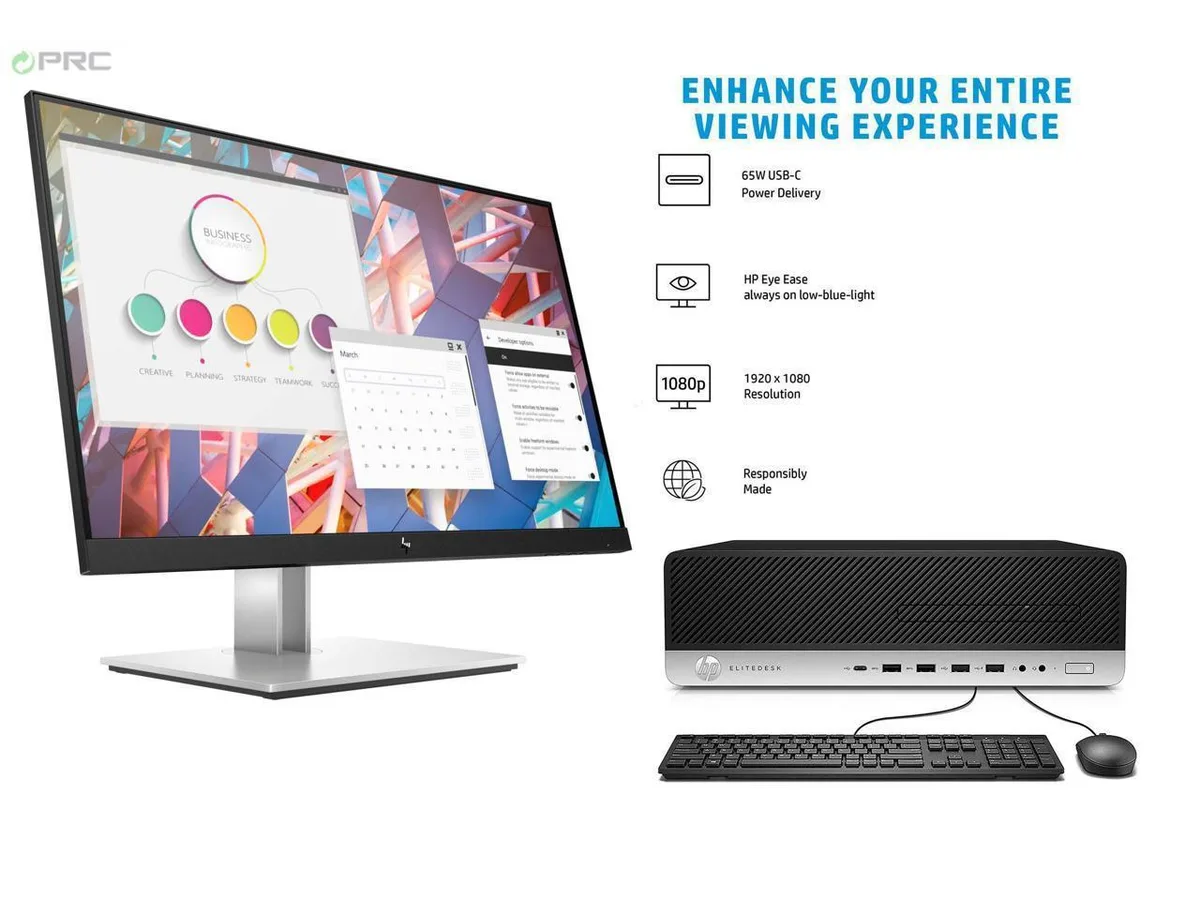 HP HP EliteDesk 800 G4 SFF desktop PC i5-8500 32 GB DDR4 256 GB M.2 SSD + 1 TB HDD 24" monitor Windows 11 Pro — product photo