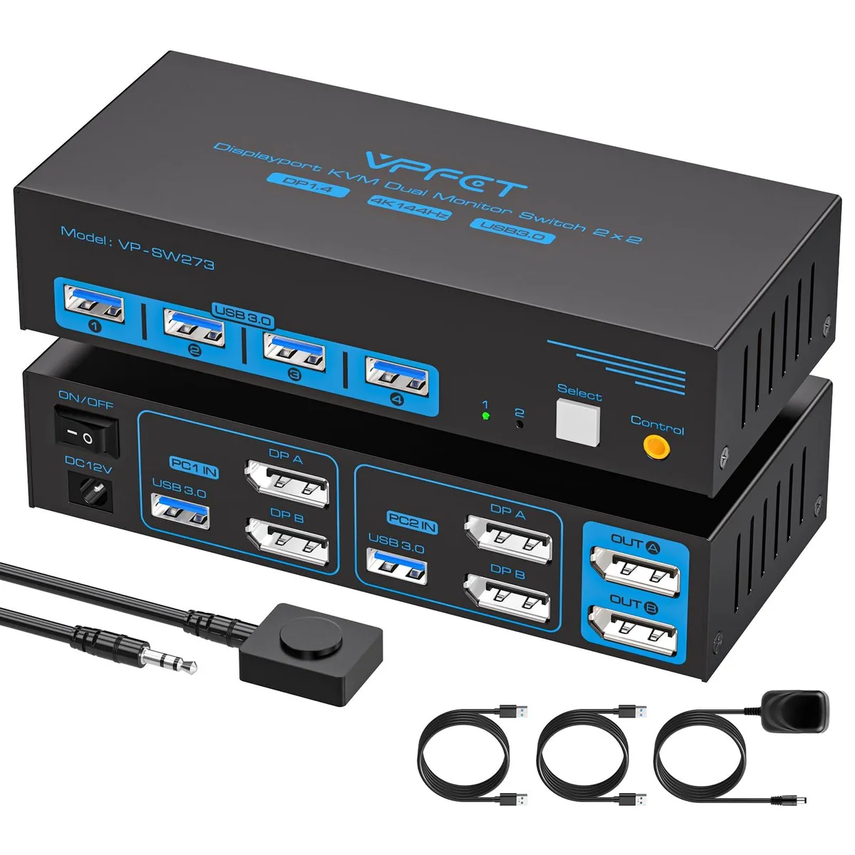  TRENDnet SW06-SW273 KVM Switch 4K@144Hz 8K@60Hz USB 3.0 Dual Monitor 2 Computers 4 USB Devices — product photo