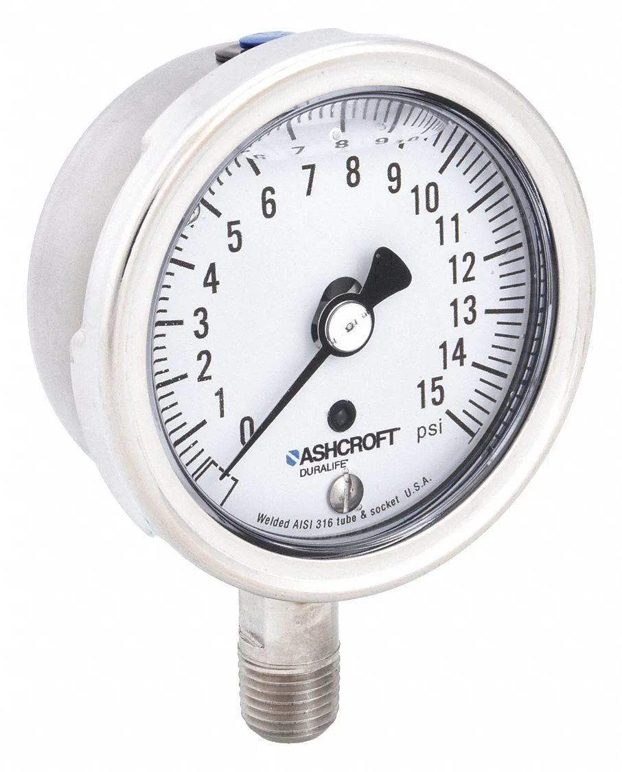 Ashcroft Ashcroft 251009SWL02L15# Industrial Pressure Gauge 0-15 psi 2 1/2 in Dial — product photo