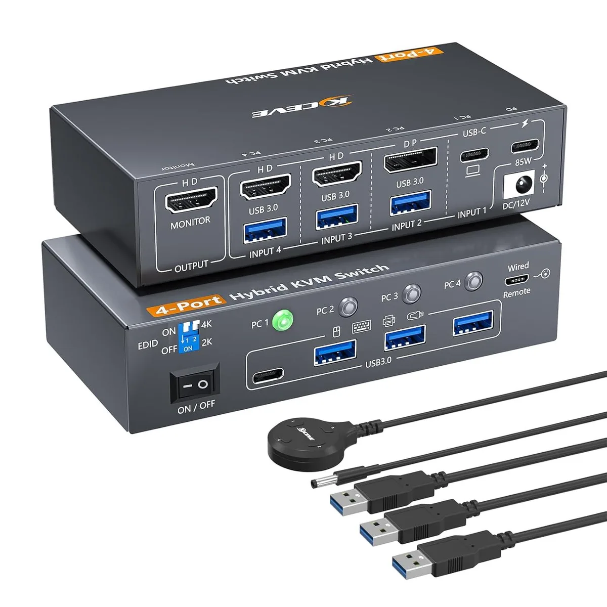 IHDAPP IHDAPP 4-Port Hybrid USB-C DisplayPort Dual HDMI 4K 60Hz KVM Switch 85W PD — product photo
