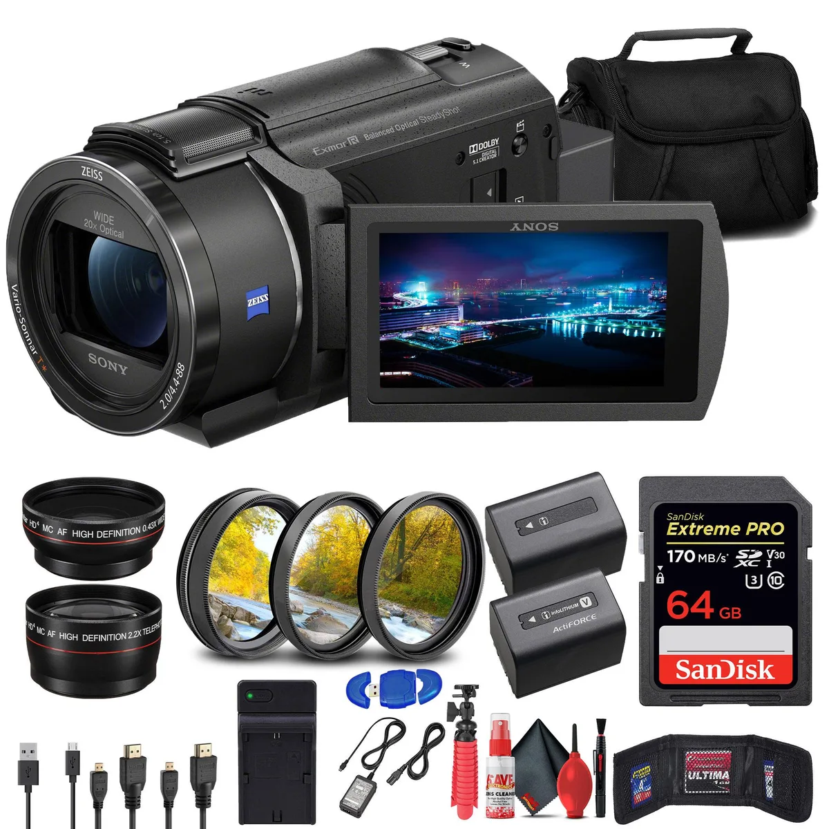 Sony Sony FDR-AX43 4K Handycam professional camcorder bundle — product photo