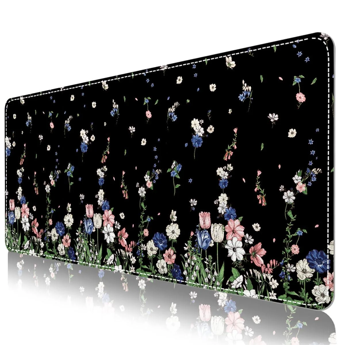  Keychron Leather Mouse pad-02 Mouse Pad 35.4" x 15.7" Black Flower Rain — product photo