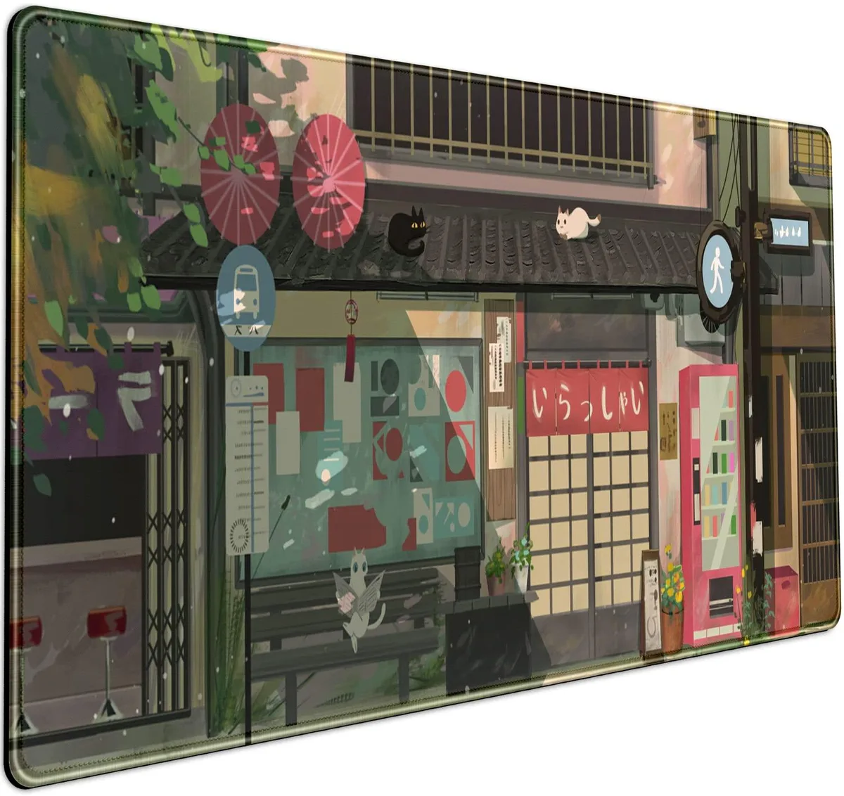 KEHIPI KEHIPI Cat Cafe Desk Mat Q-brown Japanese Street 31.5x15.75 in — product photo