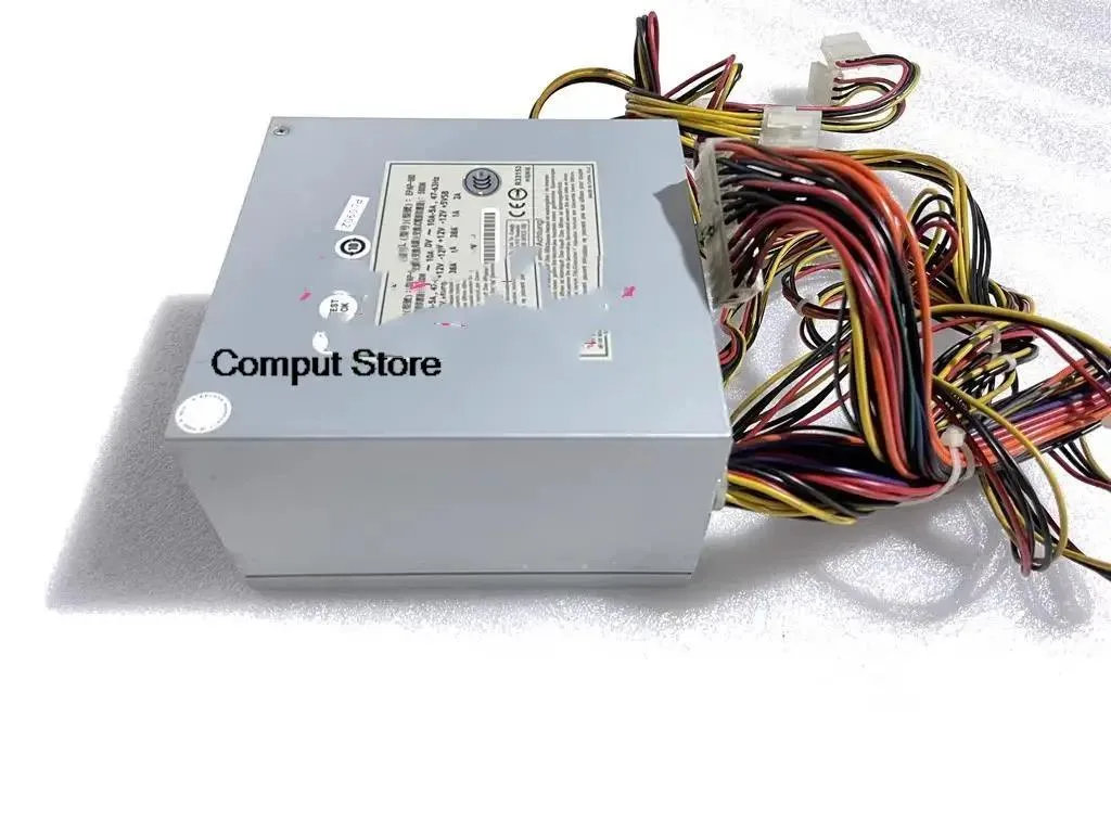 Silver rectangular server power supply unit with rear fan grille and power socket