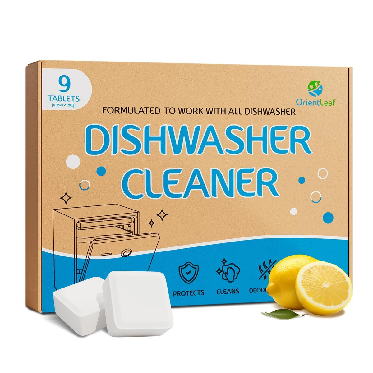 OrientLeaf Dishwasher Cleaner Tablets Lemon Scent 12 Pack — product photo