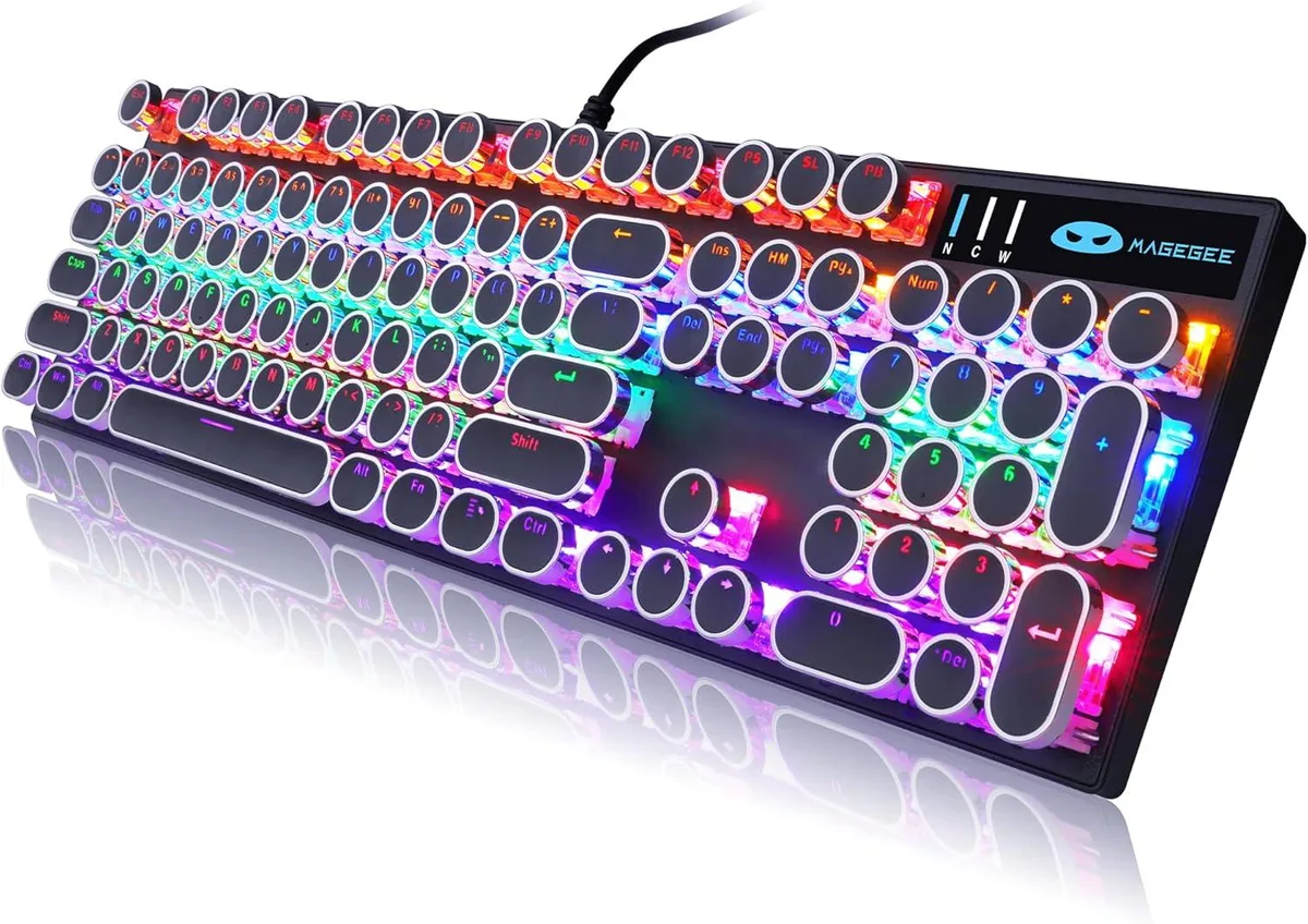 usbroway usbroway Typewriter Mechanical Gaming Keyboard Black 104 Keys Blue Switch Wired Round Keycaps RGB — product photo