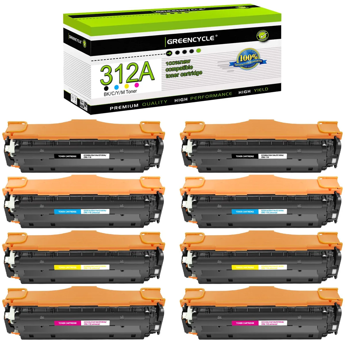 GREENCYCLE GREENCYCLE 312A 8 Pack Toner Cartridge (2 Black 2 Cyan 2 Yellow 2 Magenta) — product photo