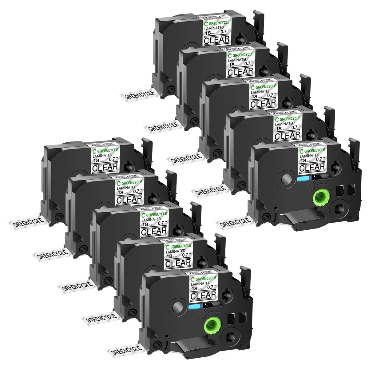 GREENCYCLE GREENCYCLE TZe-141 18mm Black on Clear Laminated Tape 10 Pack — product photo