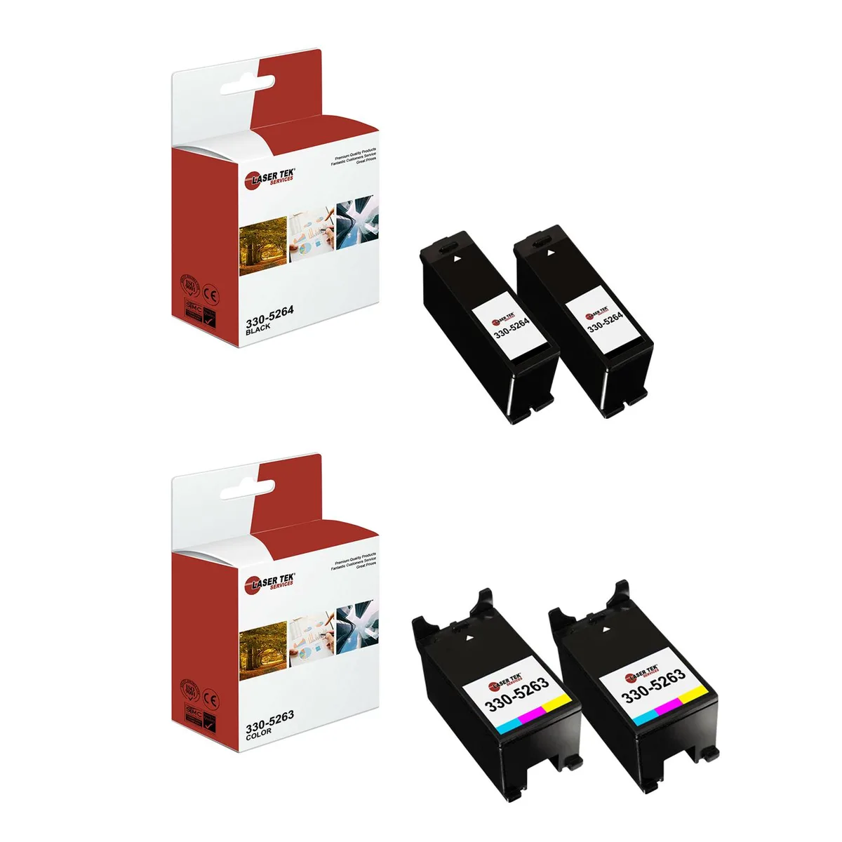 Four ink cartridges in retail packaging, two black and two colour