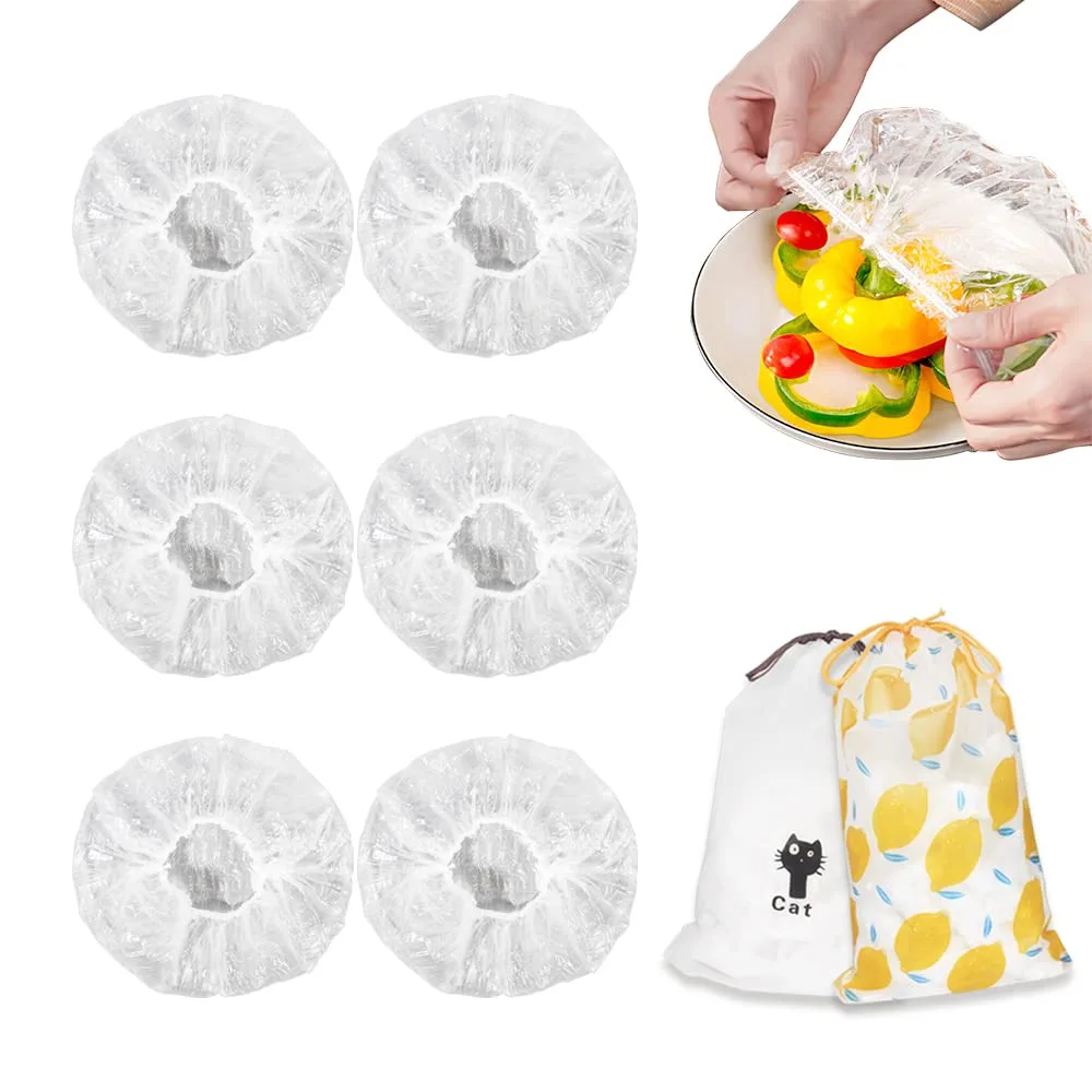 Pack of 200 translucent elastic bowl covers with storage bags