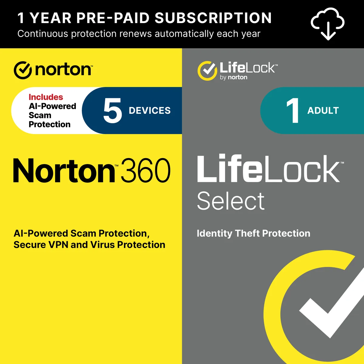 Norton Norton 360 21429510 internet security 5 devices 1 year — product photo
