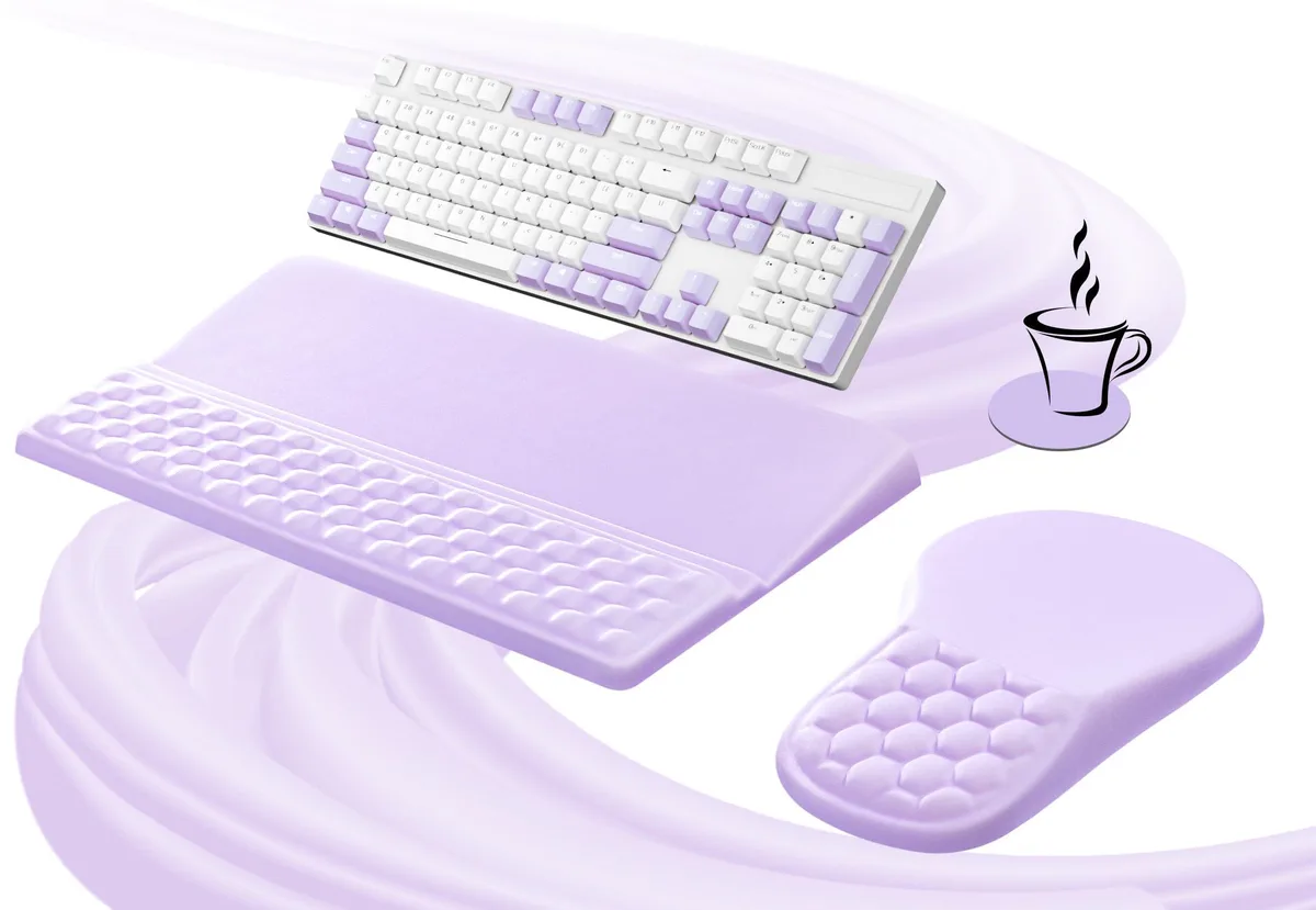  Ospelelf Ergonomic Mouse Pad &amp; Keyboard Wrist Rest Set Purple 18 x 3.5 inches — product photo