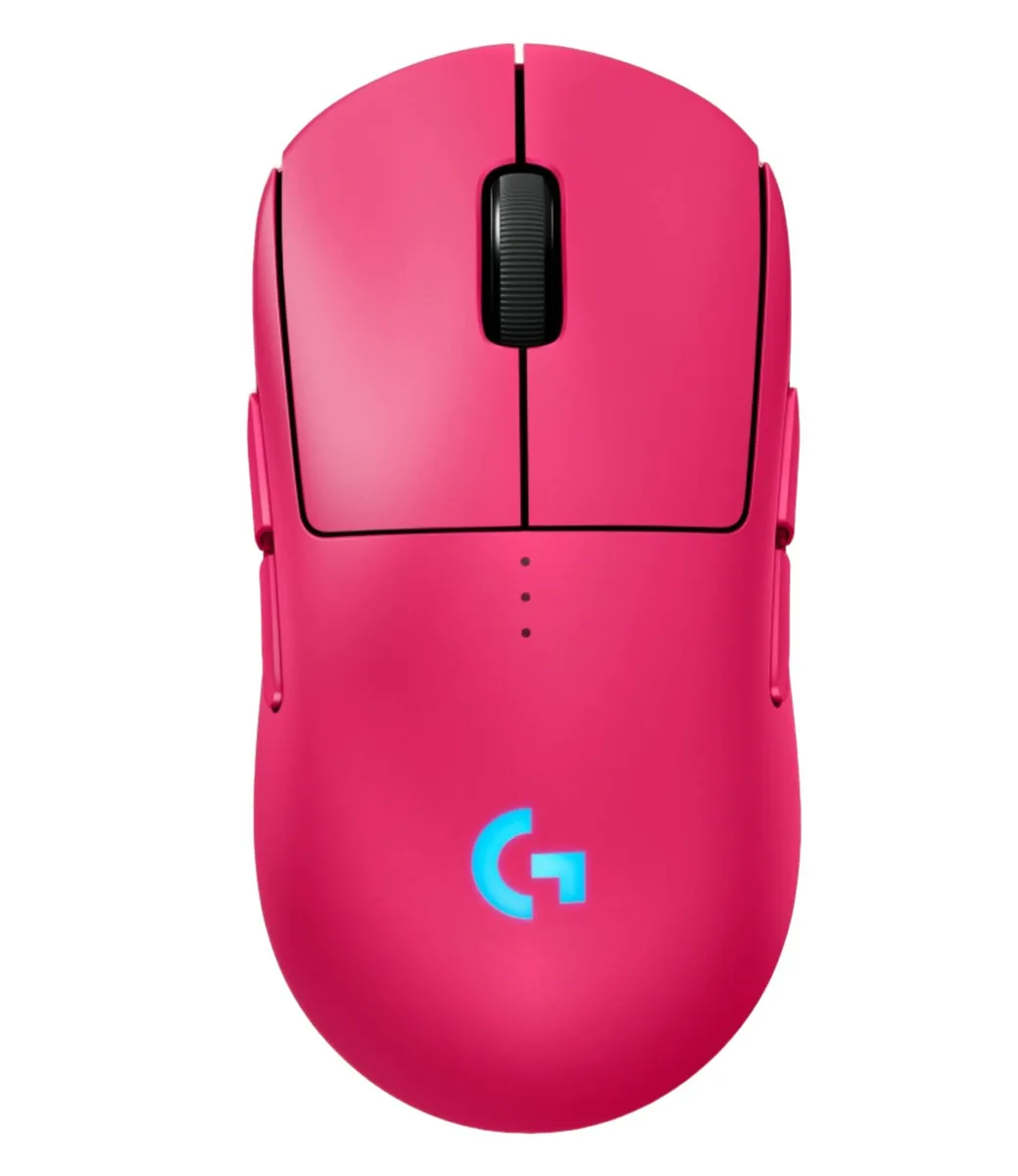 Pink symmetrical wireless gaming mouse with magnetic side buttons