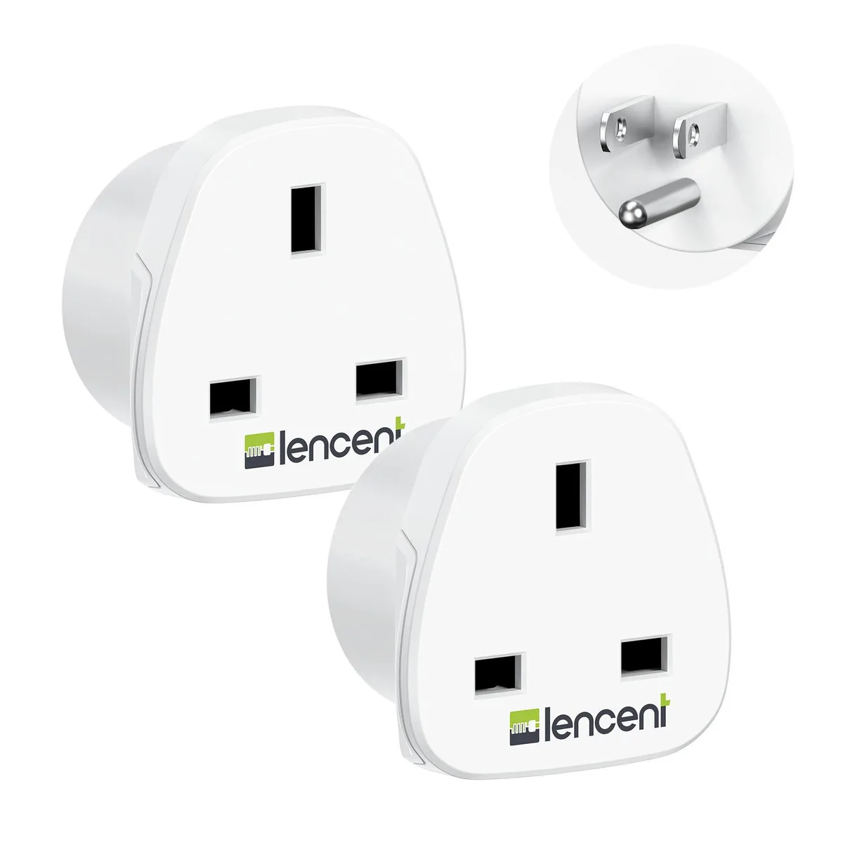 LENCENT LENCENT UK to US Plug Adapter 2 Pack White 13A 1430W — product photo