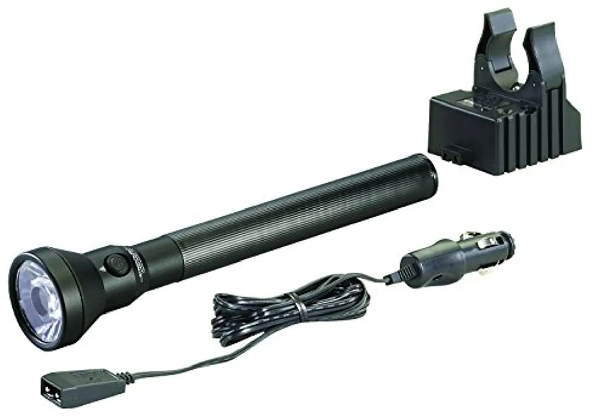 Blue Streamlight UltraStinger flashlight with rubberised grip and 12 V charger