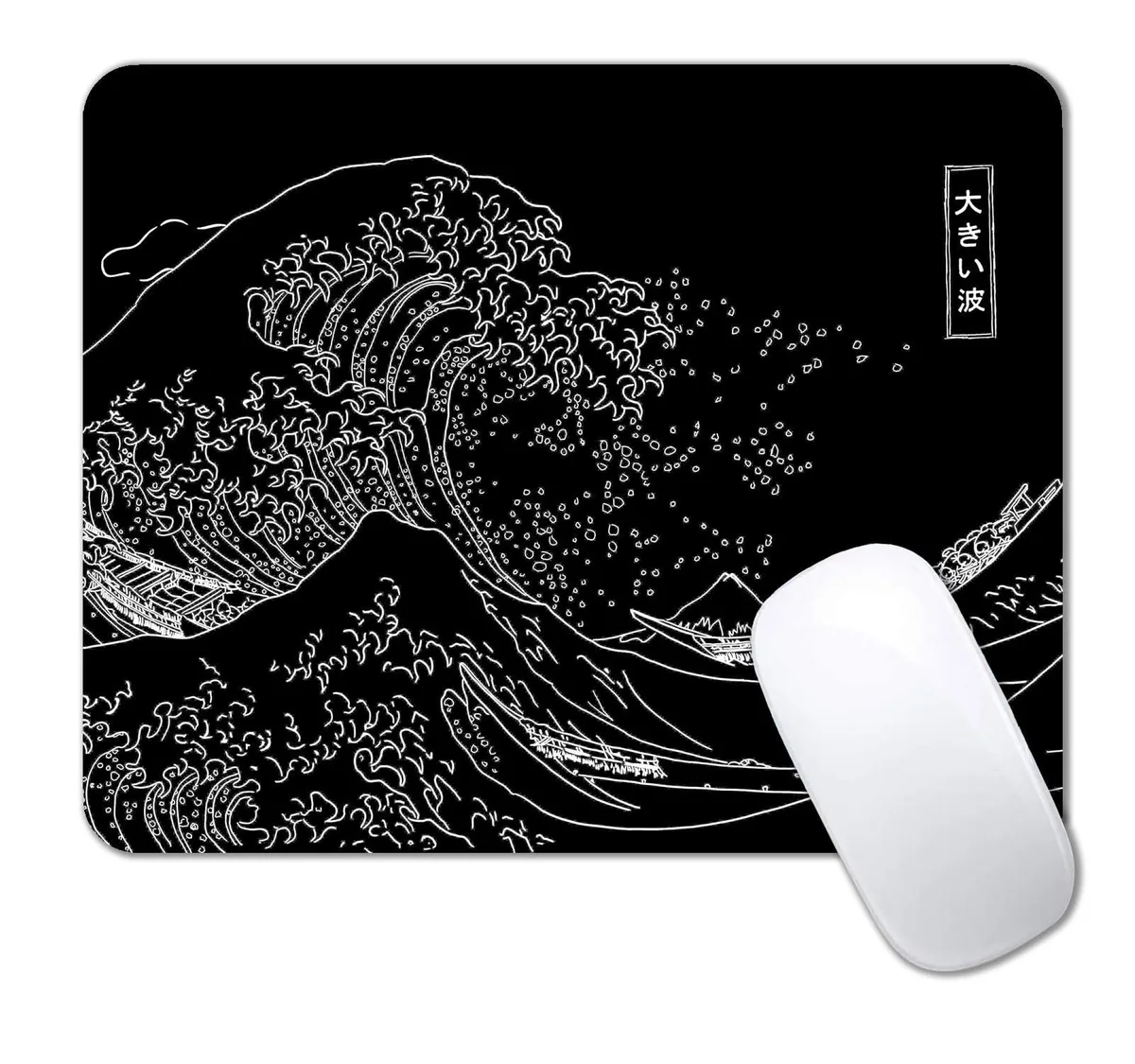  IMAYONDIA AUC2-G58S-KJ00B-64 Mouse Pad, Black and White Great Wave, 9.5 x 7.9 Inch — product photo