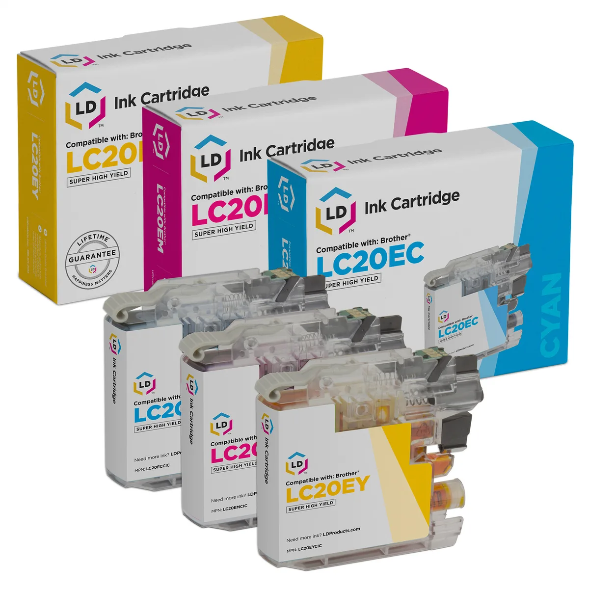 LD Products LD Products Compatible Ink Cartridge for Brother LC20E Super High Yield 3-Pack (Cyan, Magenta, Yellow) — product photo