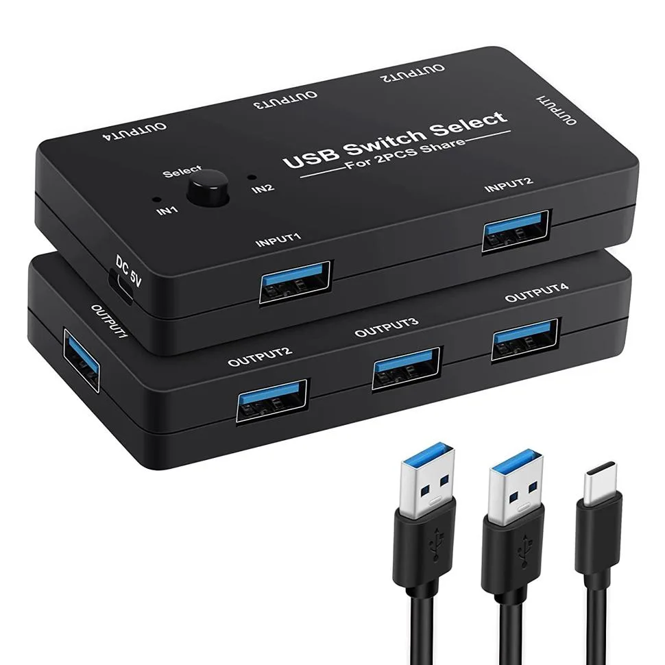 Jansicotek Jansicotek OZU7 USB Switch Selector Adapter 2.0 Peripheral Hub 2-port 4-device KVM switch — product photo