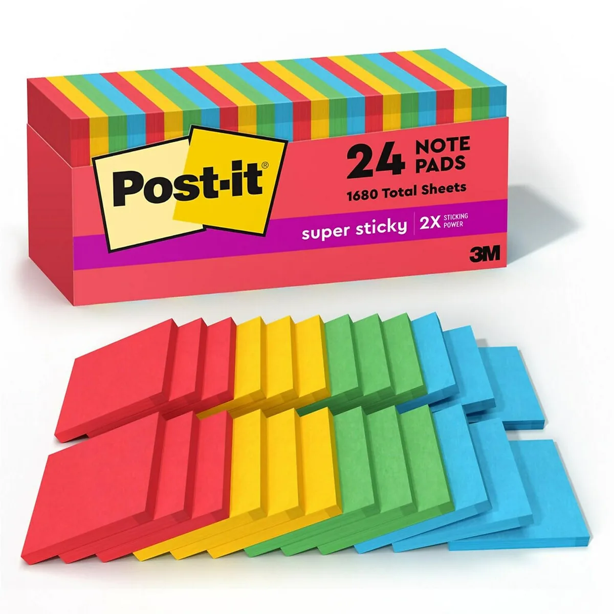 3M 3M Post-it Super Sticky Notes 3" x 3" Playful Primaries 70 Sheet 24 Pads — product photo