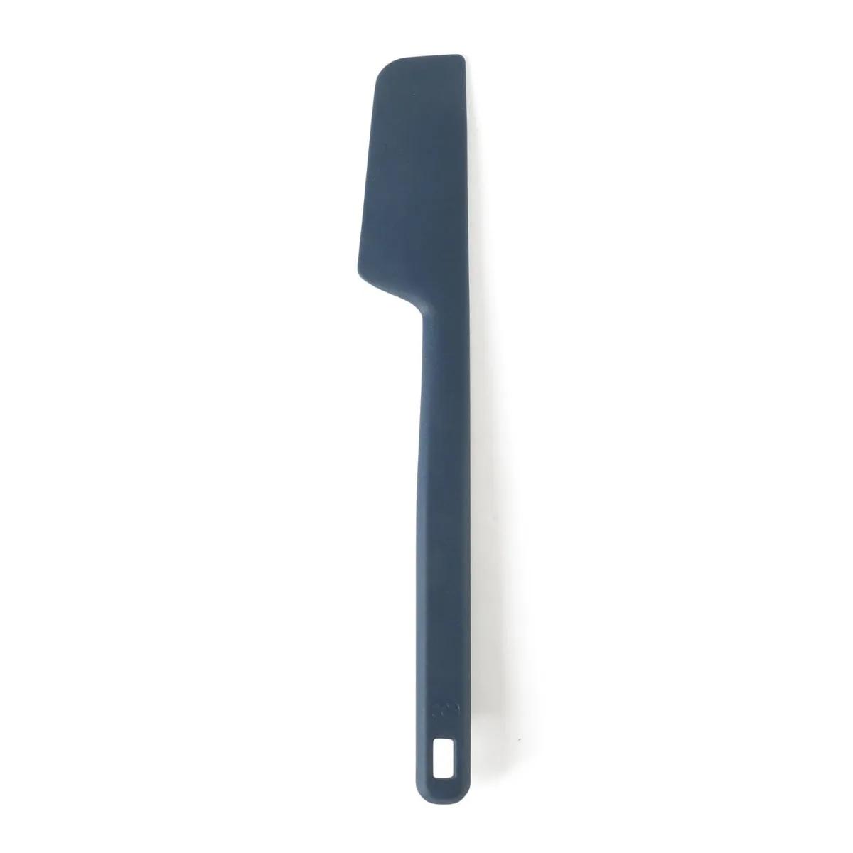 Navy blue silicone jar scraper with tapered flexible head and ergonomic handle