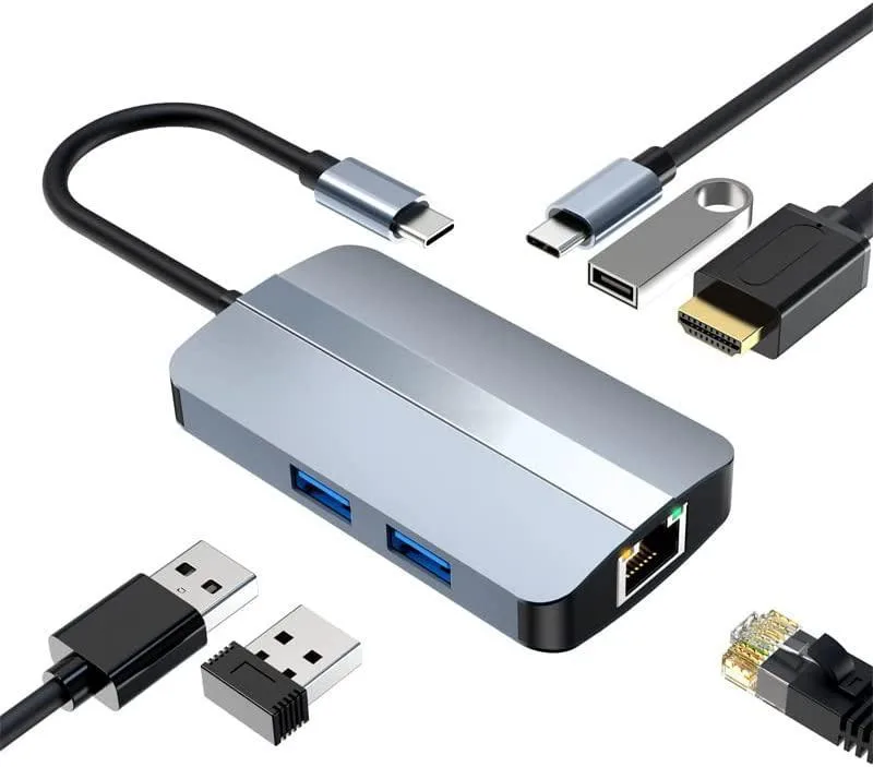 WRIARICH WRIARICH 6-in-1 USB C Hub Gray 4K HDMI 87W PD RJ45 — product photo
