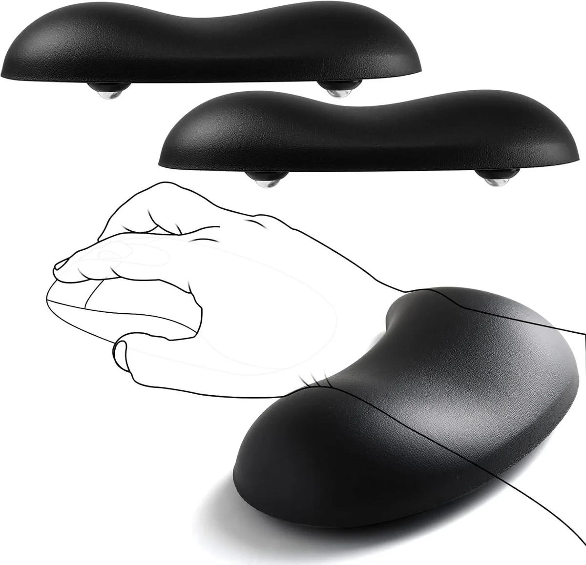 Emerson Emerson Ergonomic Gliding Palm Rests Gel Wrist Rest with 4 Wheels Leather 2 Pack Black — product photo