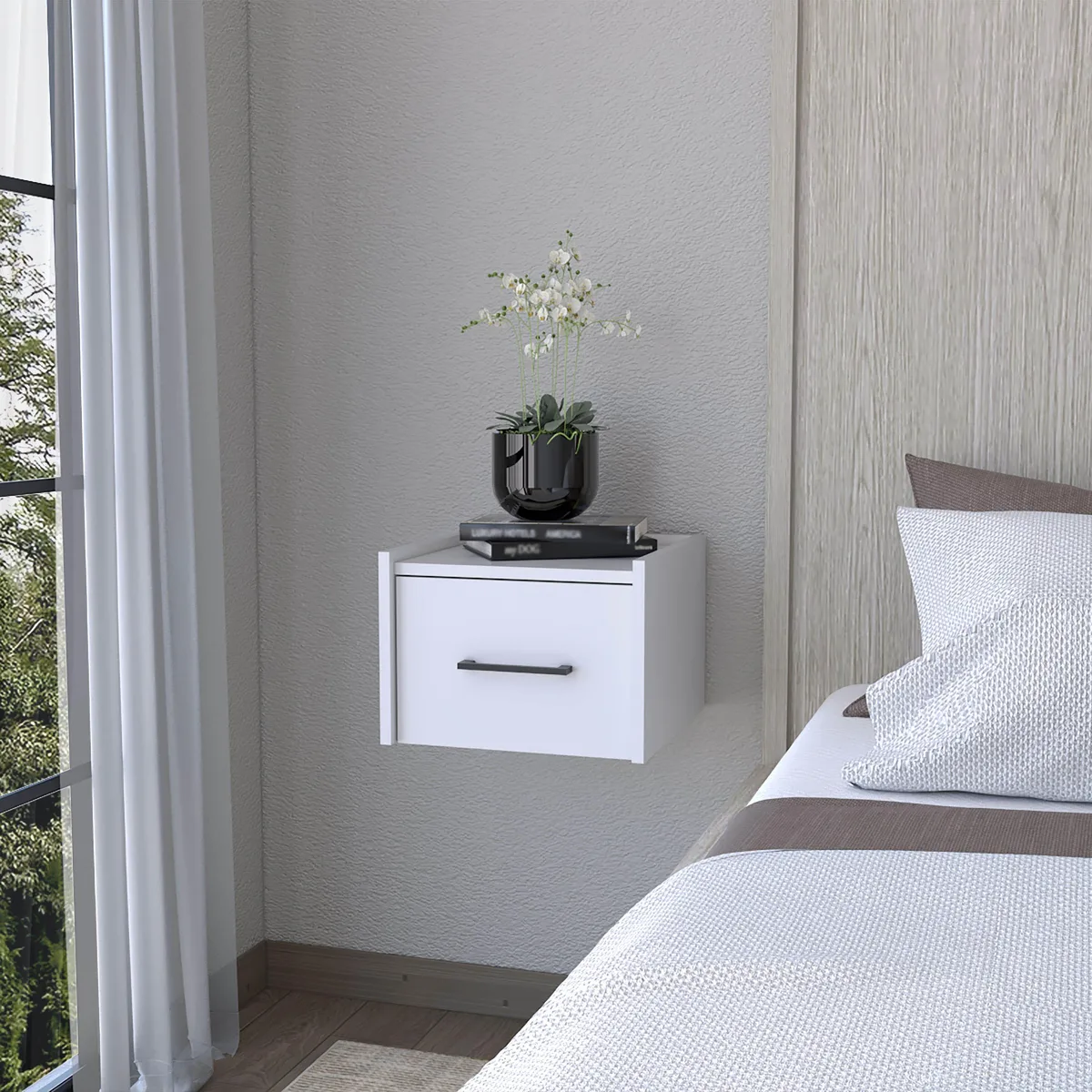 tuphen tuphen White Wall-Mounted Floating Nightstand 13.8" W — product photo