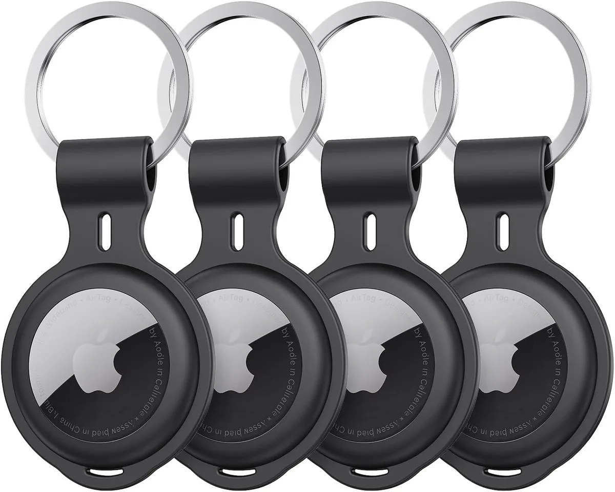  Densleonis AirTag Holder Case 4 Pack Silicone Black IP67 360° — product photo