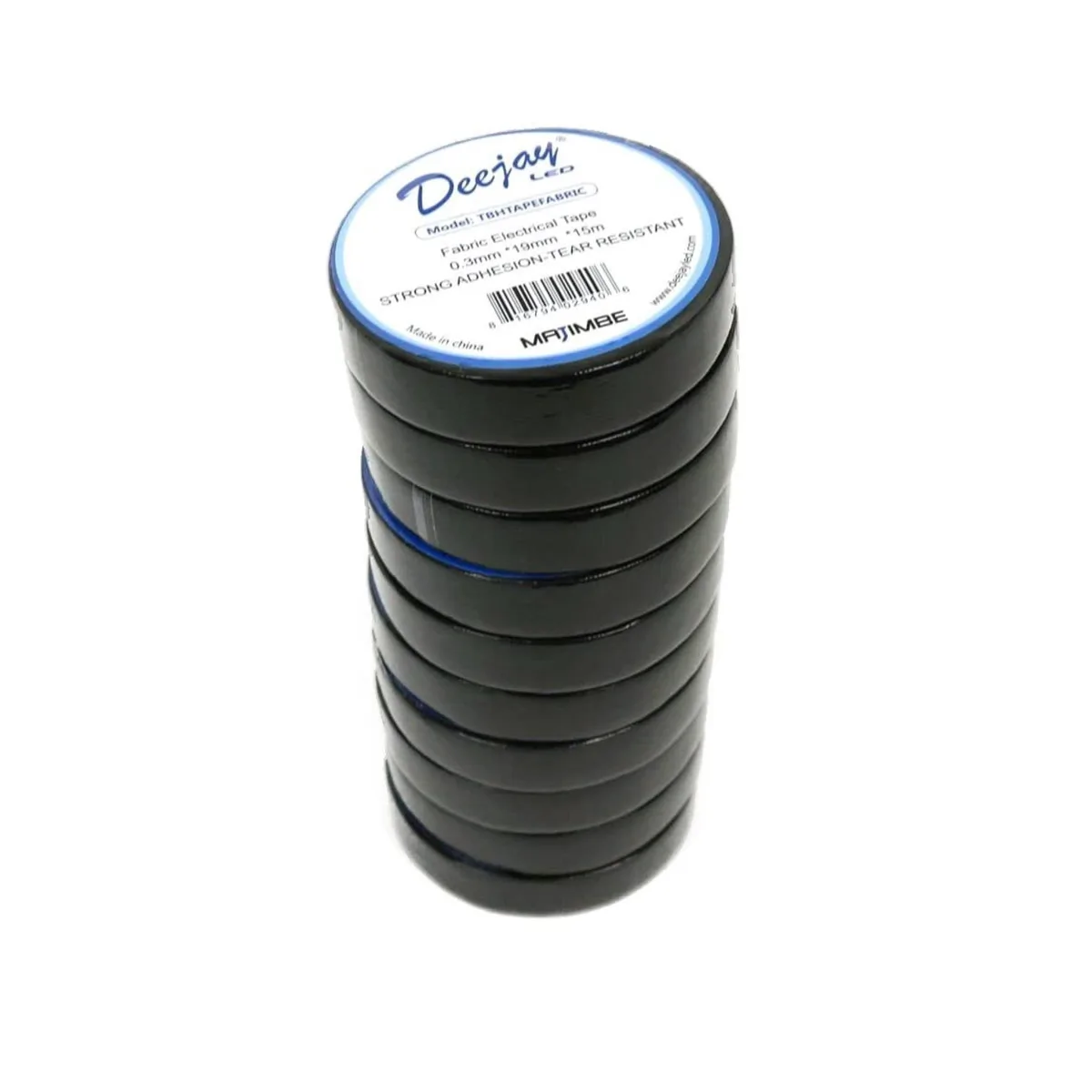 Ten rolls of fabric tape in a row