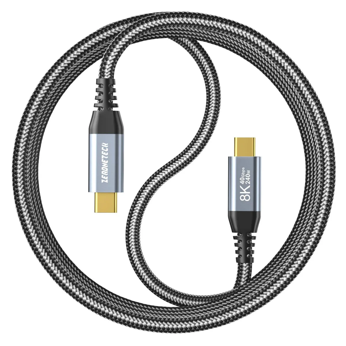  ZeroneTeck USB C cable 3.3 ft 40Gbps 240W 8K Thunderbolt 4 — product photo