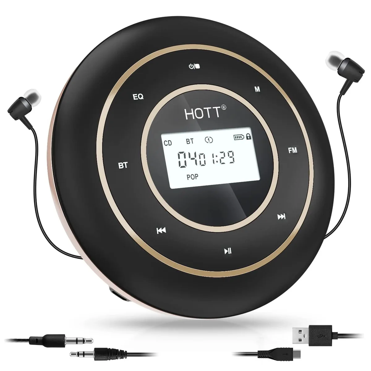 C105 CD Player Anti-Shock Personal Headphones USB AUX Car Travel Home Black — product photo
