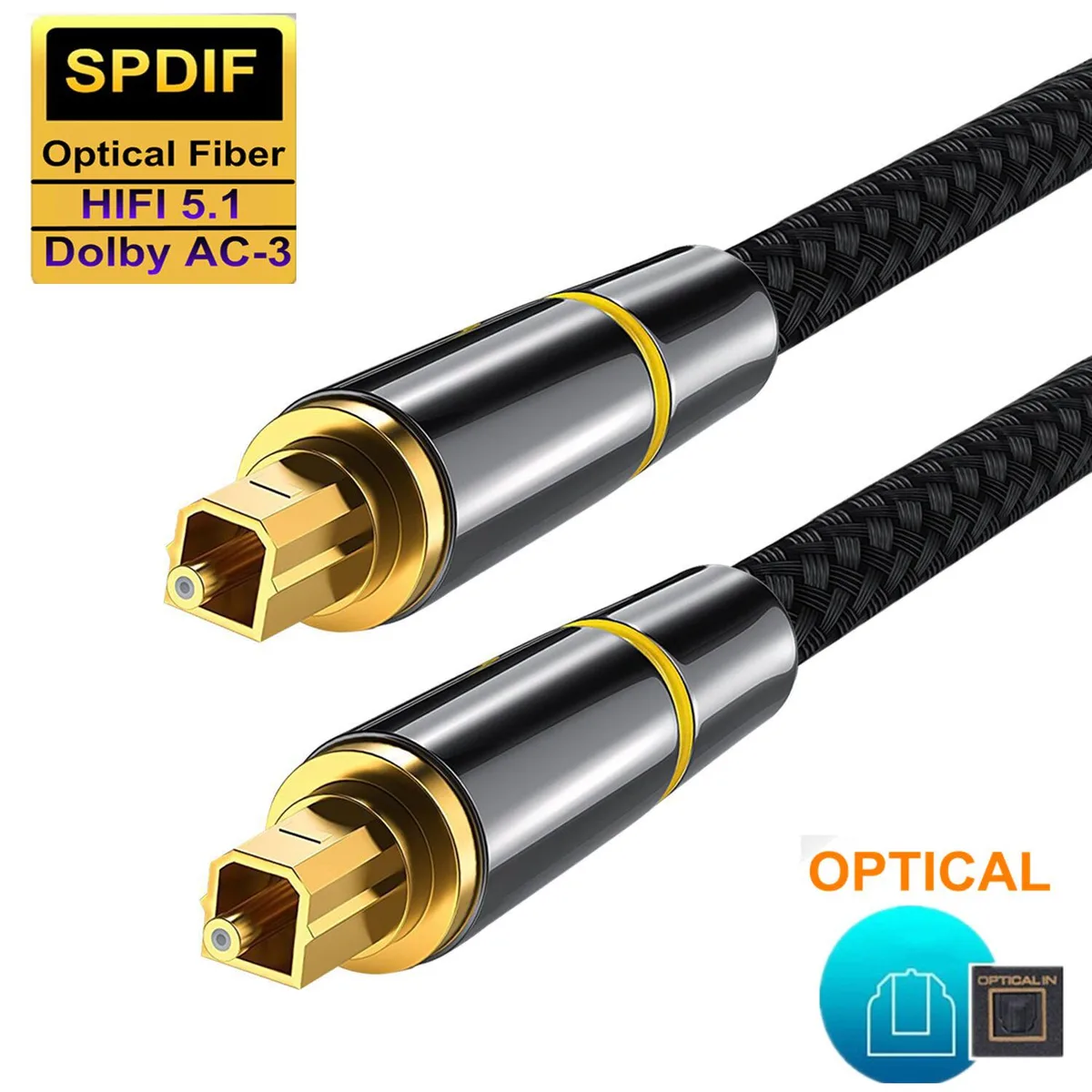 Teamyo Teamyo Toslink Digital Optical Audio Cable 5 ft 1.5 m Male to Male Gold Plated — product photo